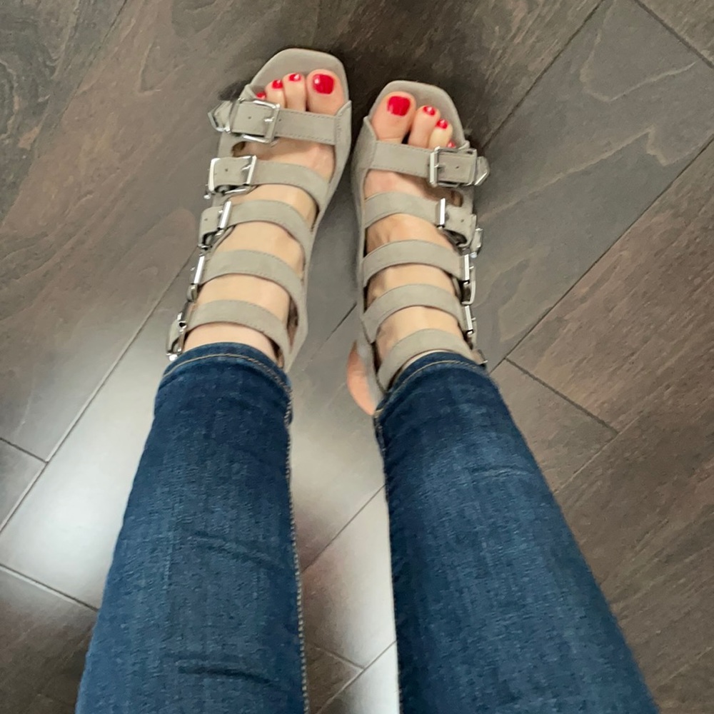 Topshop grey suede high heel sandal. Never worn.